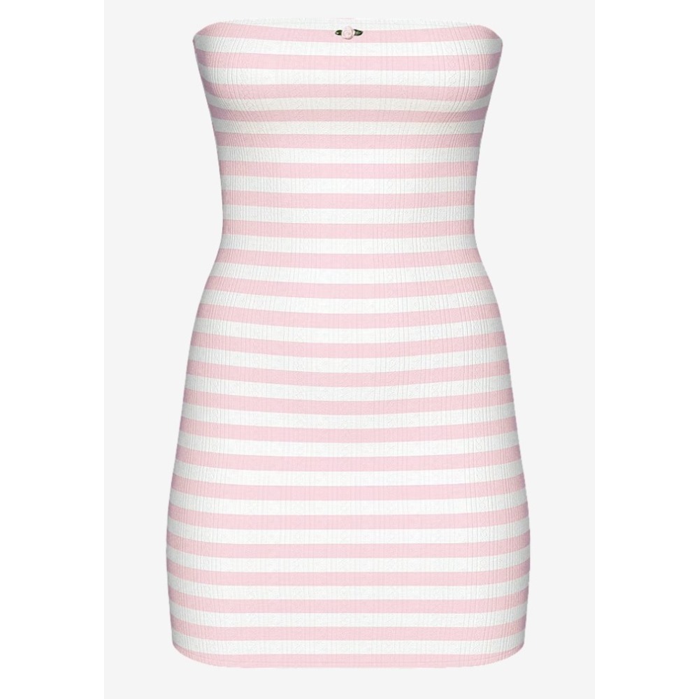 Frankies Bikinis Strapless Mini Dress Womens Large Pink White Striped Ribbed - Picture 2 of 6